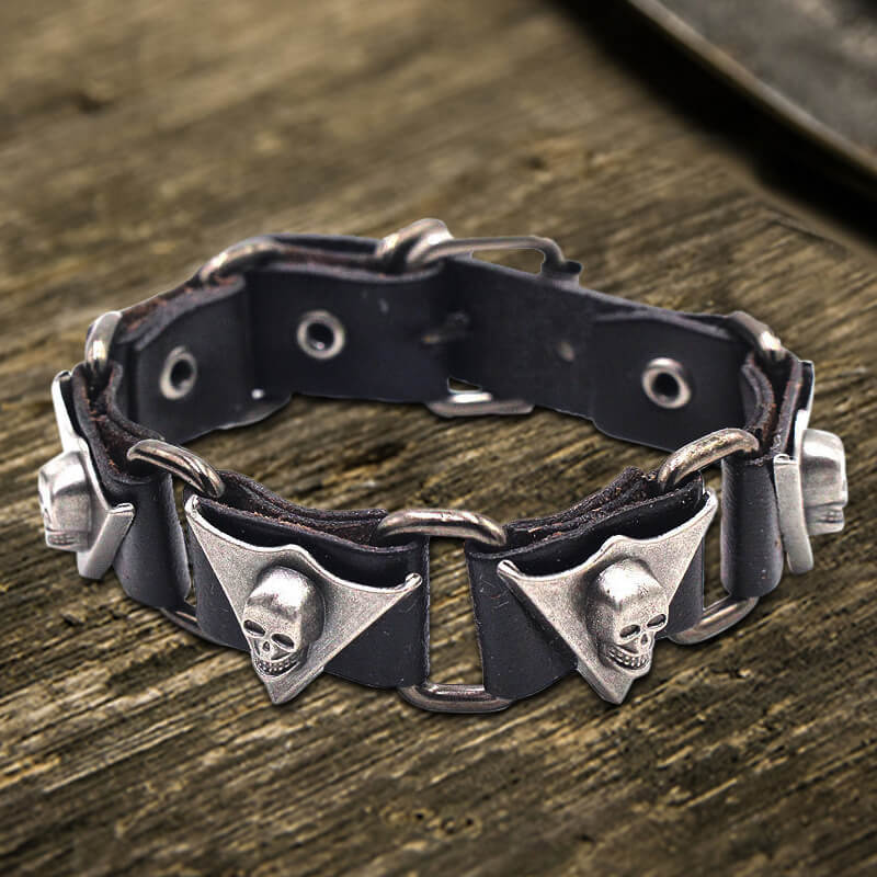 Punk Skull Head PU Leather Adjustable Bracelet | Gthic.com
