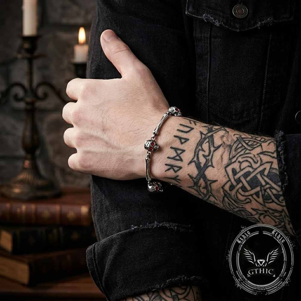 Punk Skull Head Stainless Steel Biker Bracelet | Gthic.com