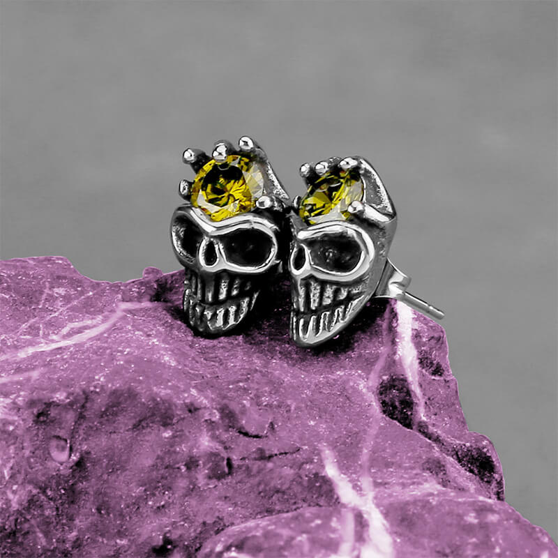 Punk Skull Head Stainless Steel Gemstone Earrings 03 | Gthic.com