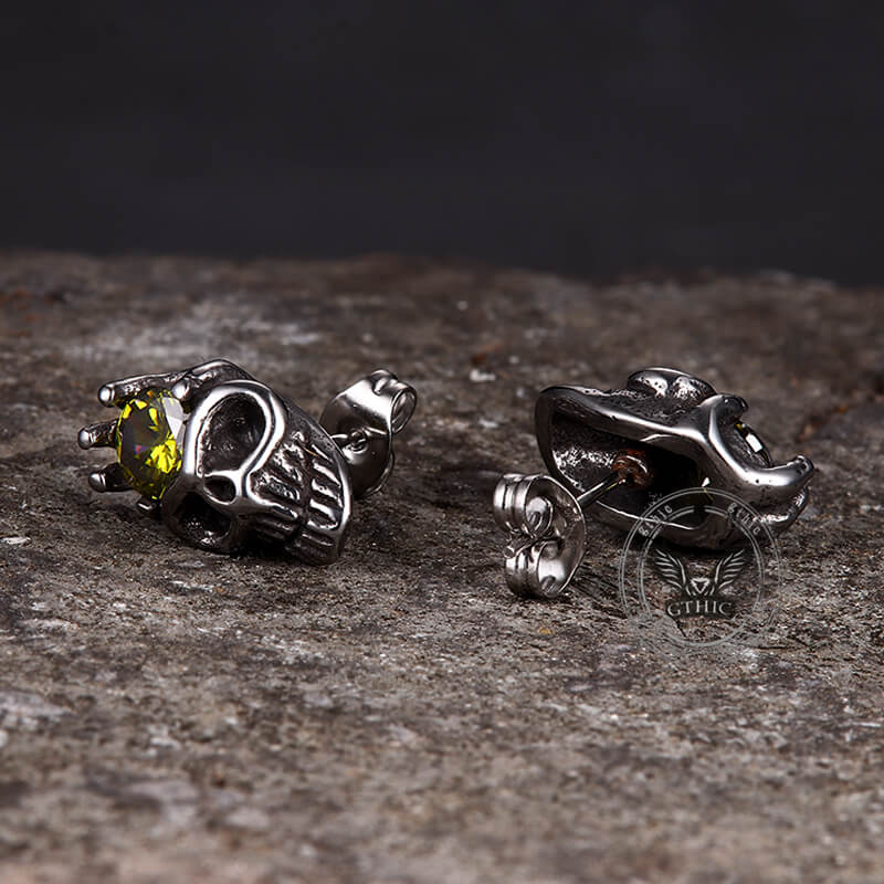 Punk Skull Head Stainless Steel Gemstone Earrings