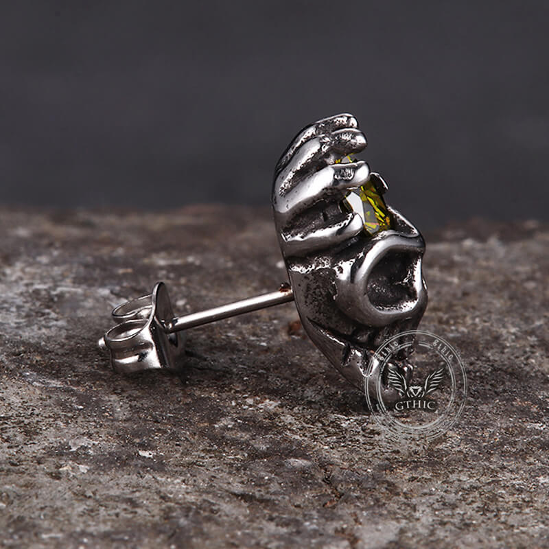 Punk Skull Head Stainless Steel Gemstone Earrings