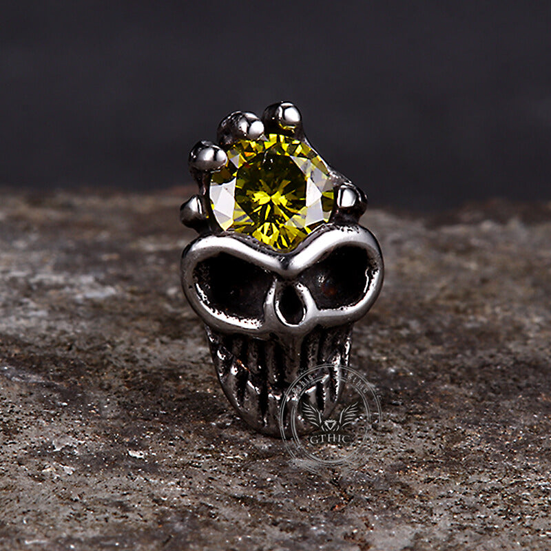 Punk Skull Head Stainless Steel Gemstone Earrings