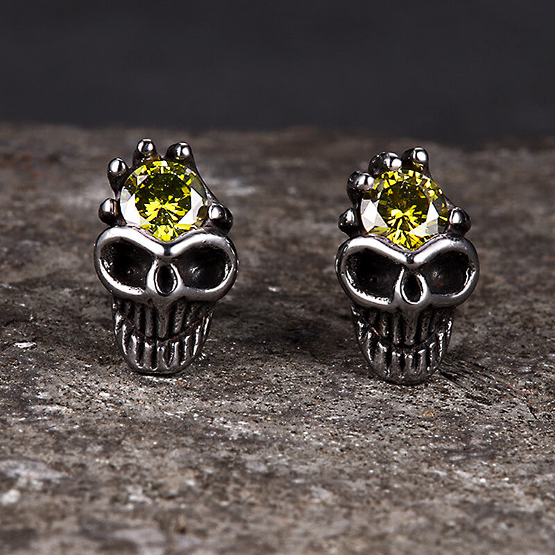 Punk Skull Head Stainless Steel Gemstone Earrings | Gthic.com