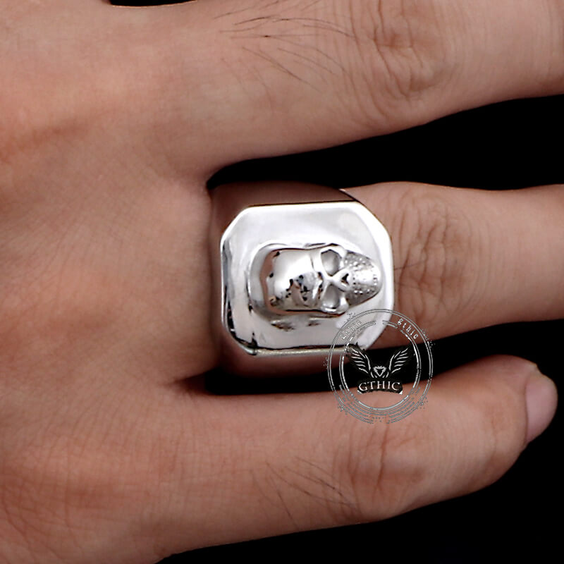 Bague tête de mort en acier inoxydable Vintage Reaper Scythe