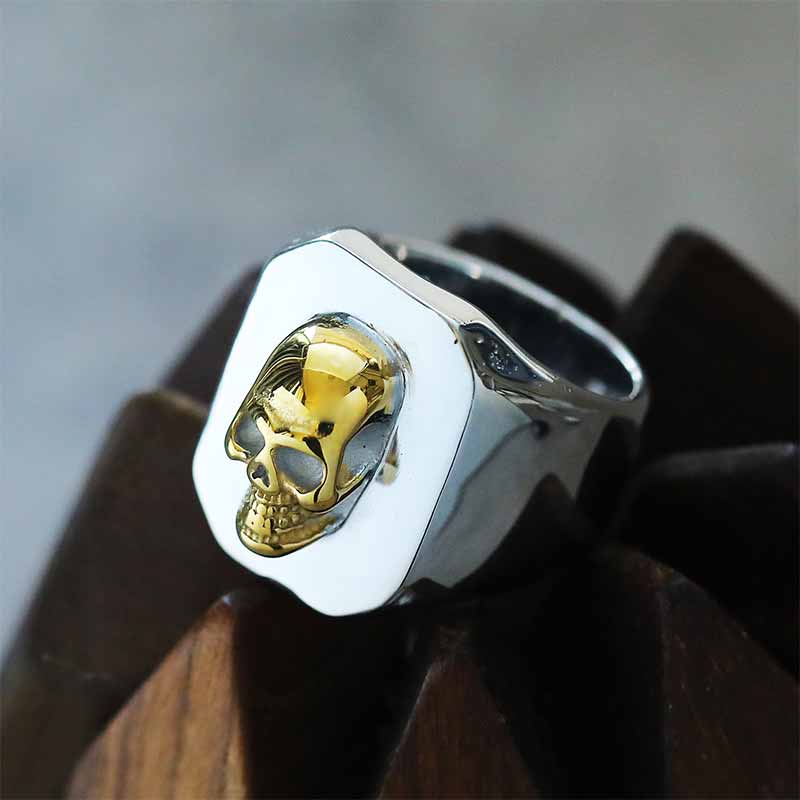 Bague tête de mort en acier inoxydable Vintage Reaper Scythe