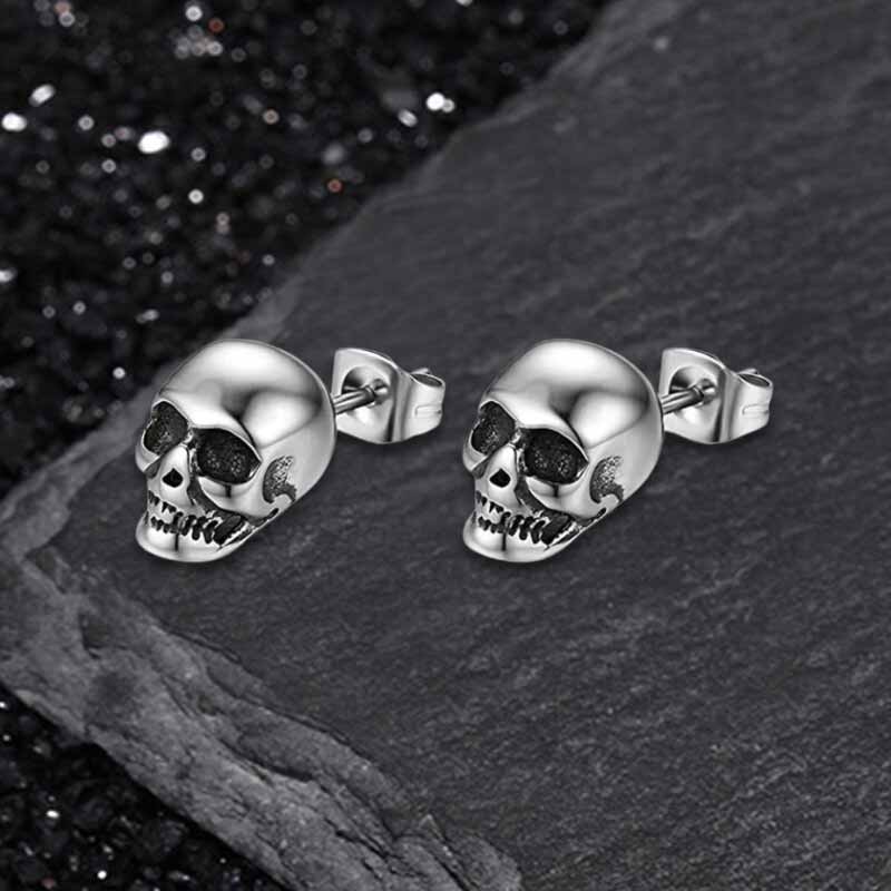 Punk Skull Head Stainless Steel Stud Earrings 01 | Gthic.com