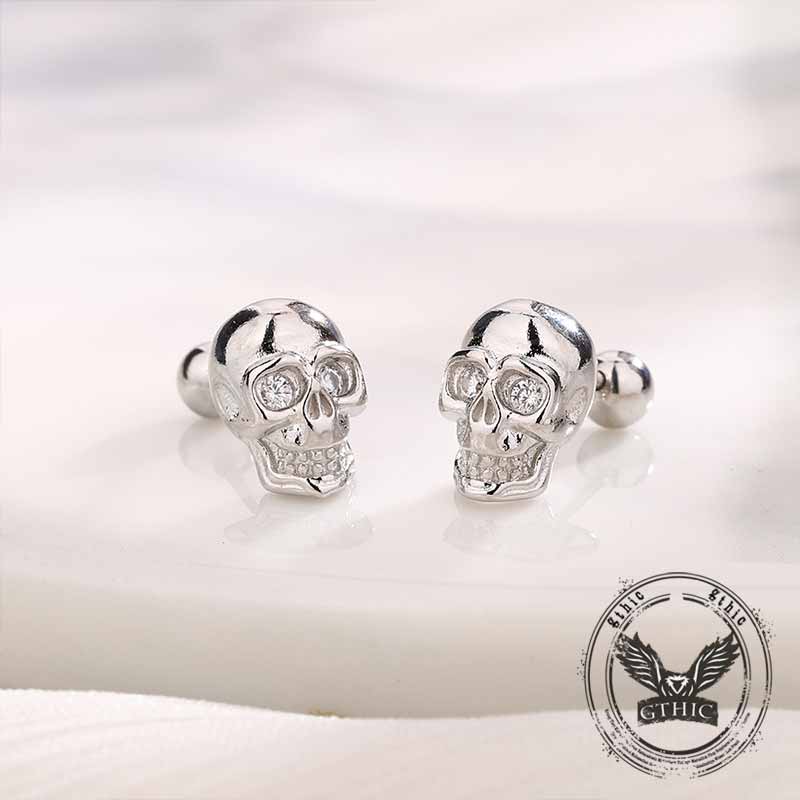 Punk Skull Head Stainless Steel Stud Earrings 03 | Gthic.com