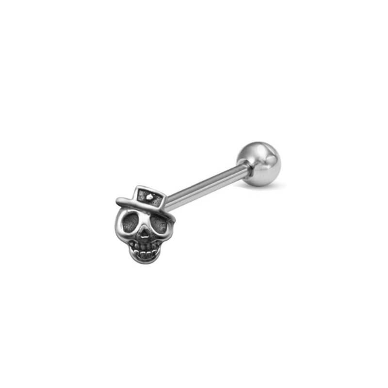 Punk Skull Head Stainless Steel Tongue Ring | Gthic.com