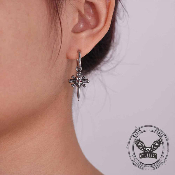 Punk Skull Nail Cross Stainless Steel Gem Earrings | Gthic.com