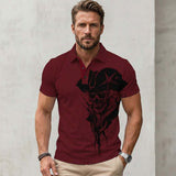 Punk Skull Pirate Print Short Sleeve Polo Shirt 01 | Gthic.com