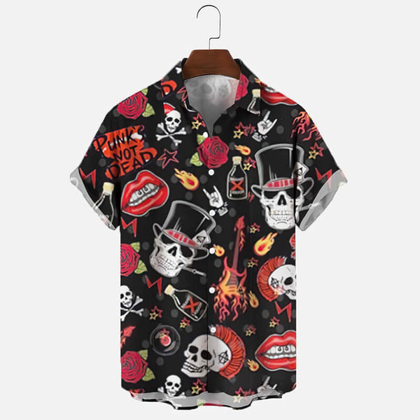 Punk Skull Print Polyester Hawaiian Shirt | Gthic.com