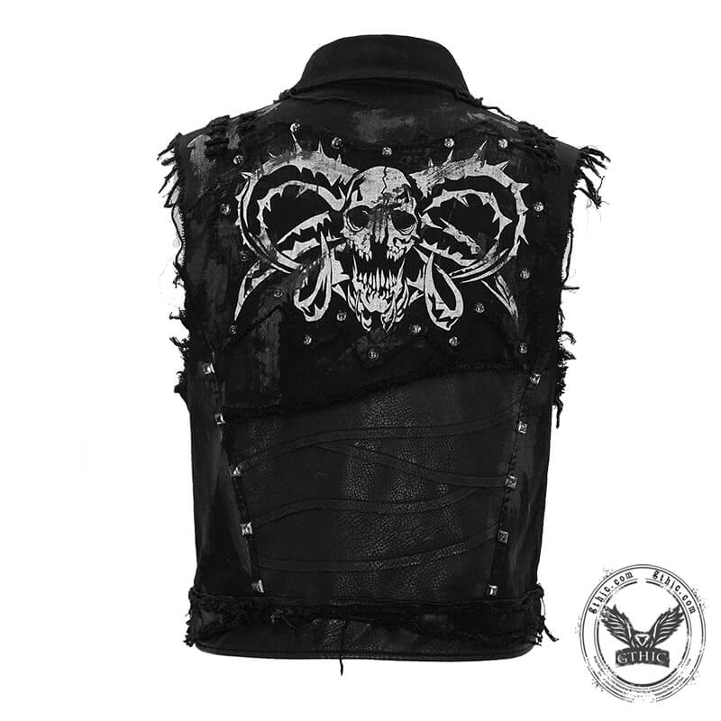 Punk Skull Print Studded Cotton Vest