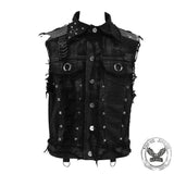 Punk Skull Print Studded Cotton Vest | Gthic.com