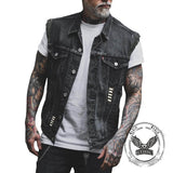 Punk Skull Soldier Print Lapel Denim Vest | Gthic.com