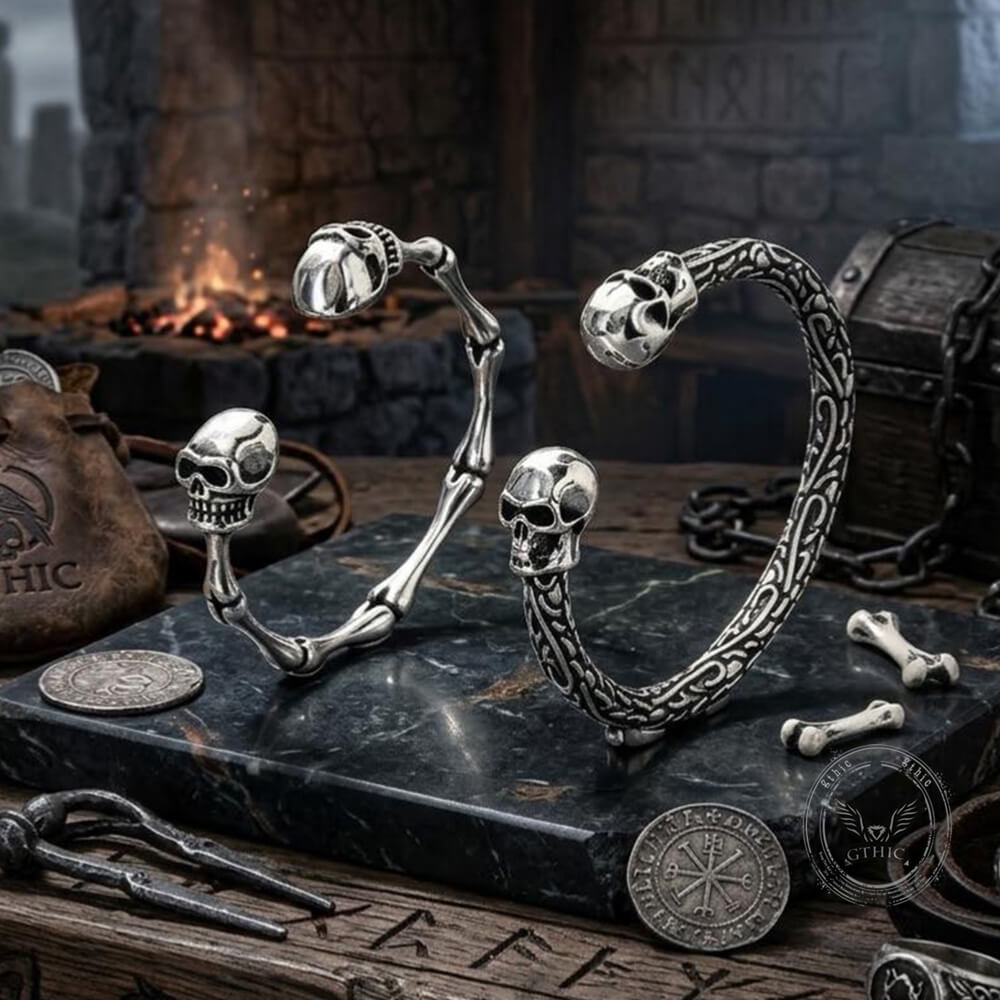 Punk Skull Stainless Steel Bone Cuff Bracelet | Gthic.com