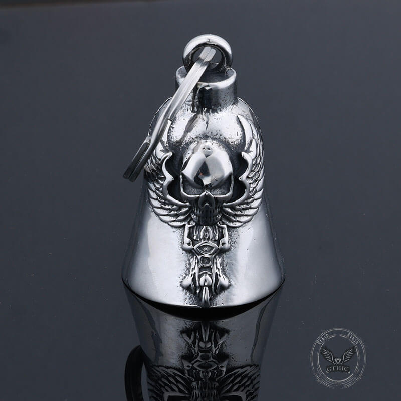 Punk Skull Wings Stainless Steel Guardian Bell Keychain | Gthic.com