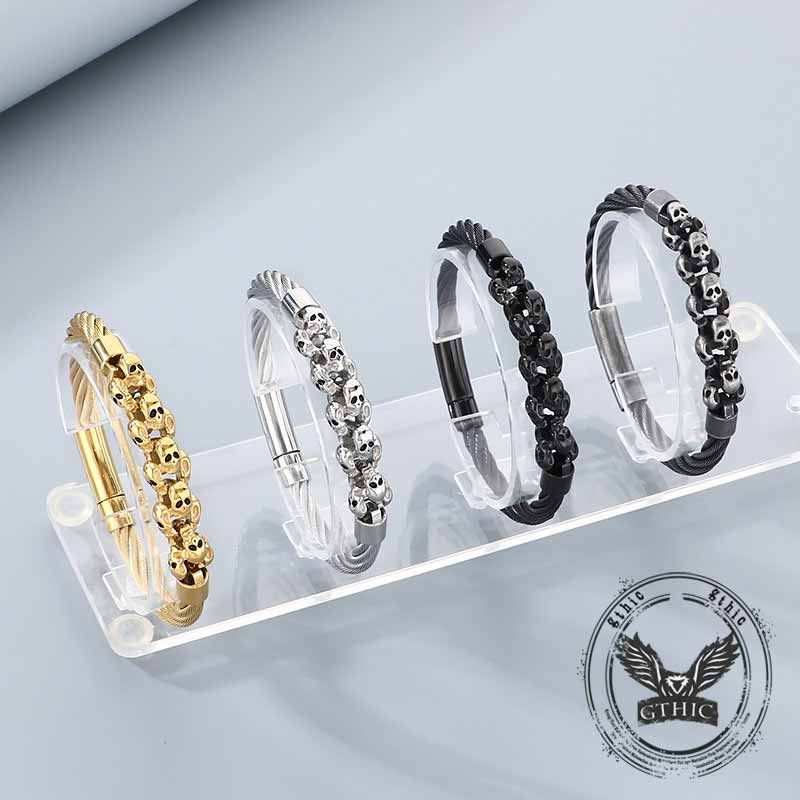 Punk Skull Wire Splicing Stainless Steel Bracelet | Gthic.com