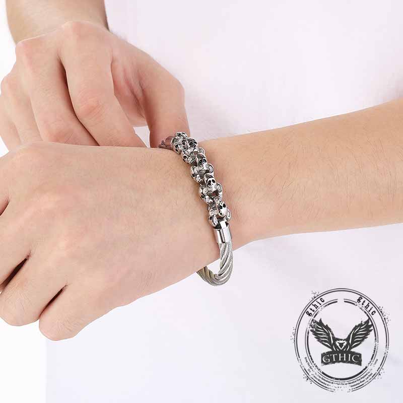Punk Skull Wire Splicing Stainless Steel Bracelet | Gthic.com