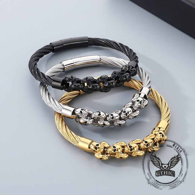 Punk Skull Wire Splicing Stainless Steel Bracelet | Gthic.com