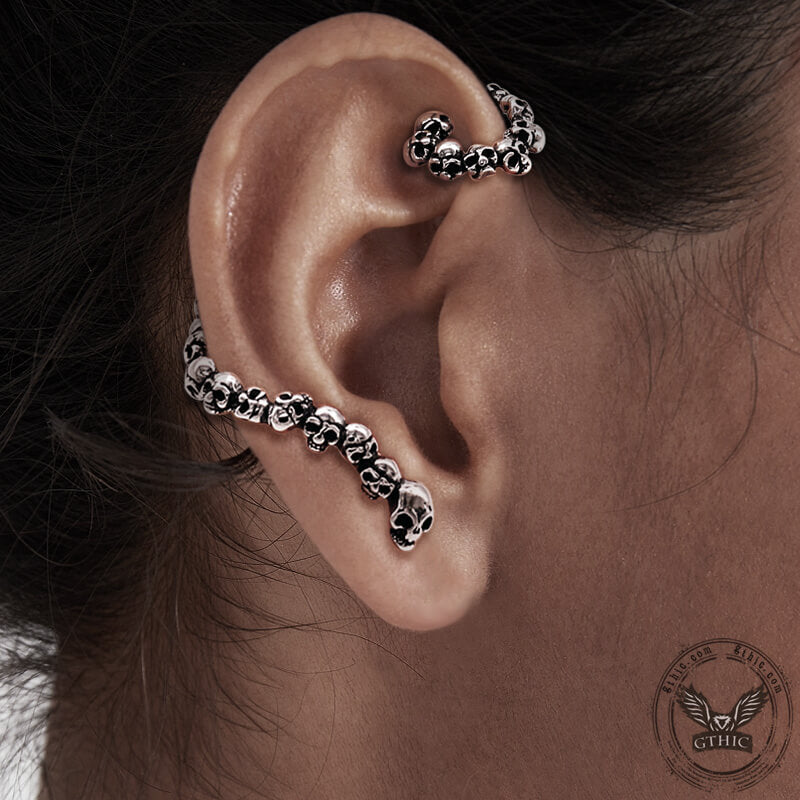 Pendientes Ear Cuff De Acero Inoxidable Con Calaveras Punk