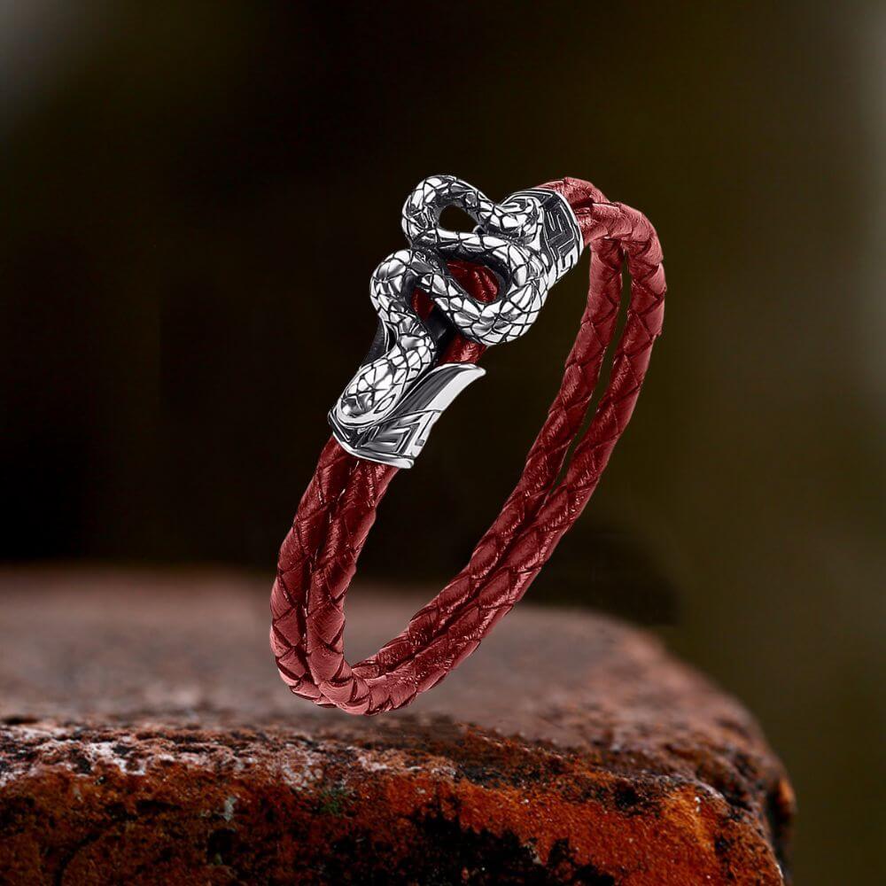 Punk Snake-Shaped Double-Layered Woven Leather Bracelet