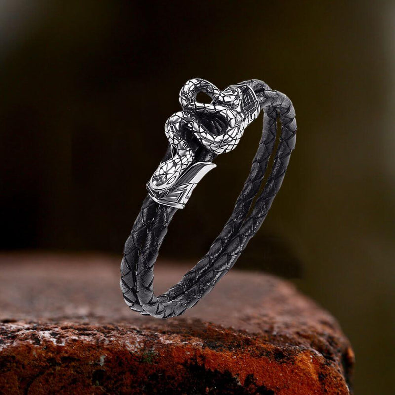 Punk Snake-Shaped Double-Layered Woven Leather Bracelet