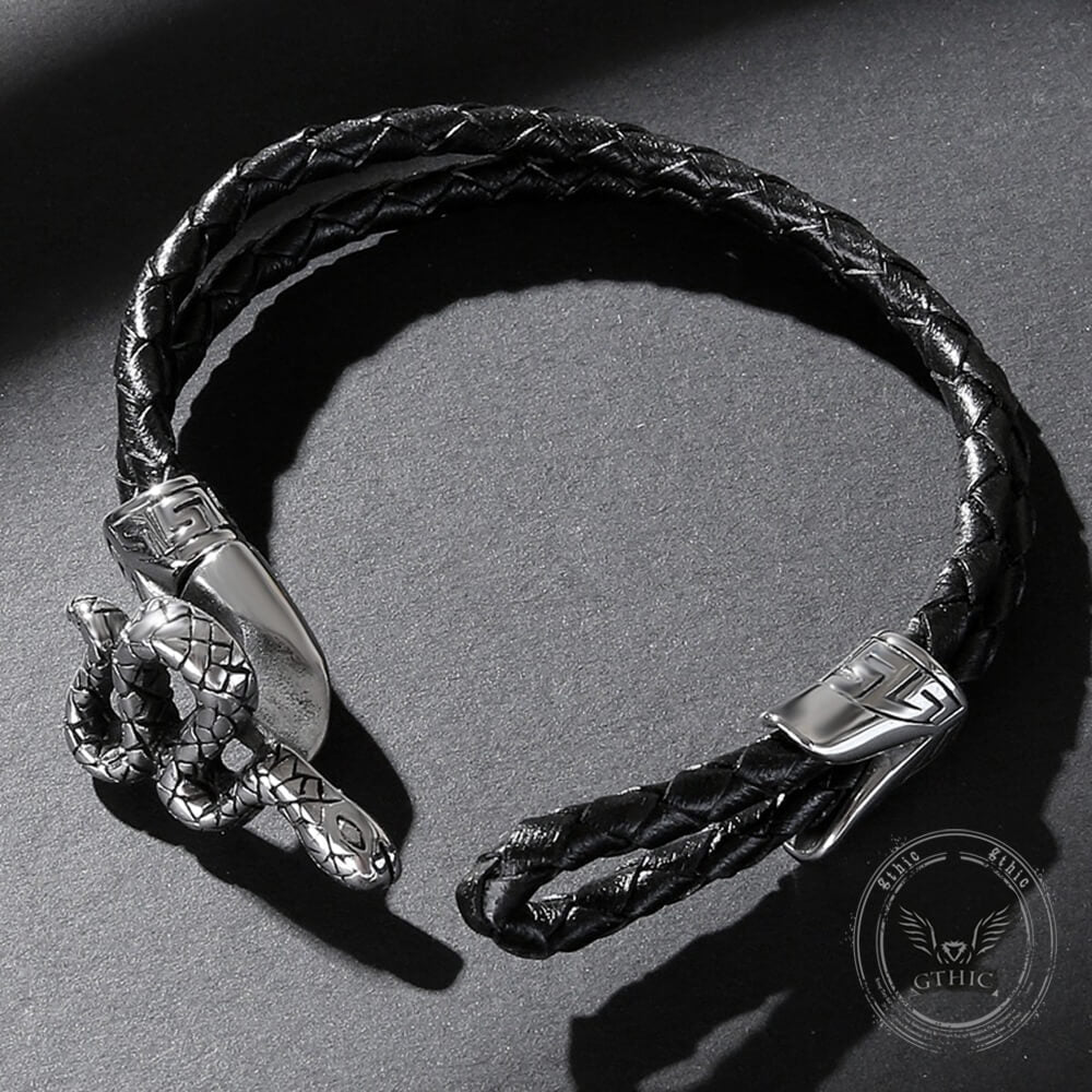 Punk Snake-Shaped Double-Layered Woven Leather Bracelet