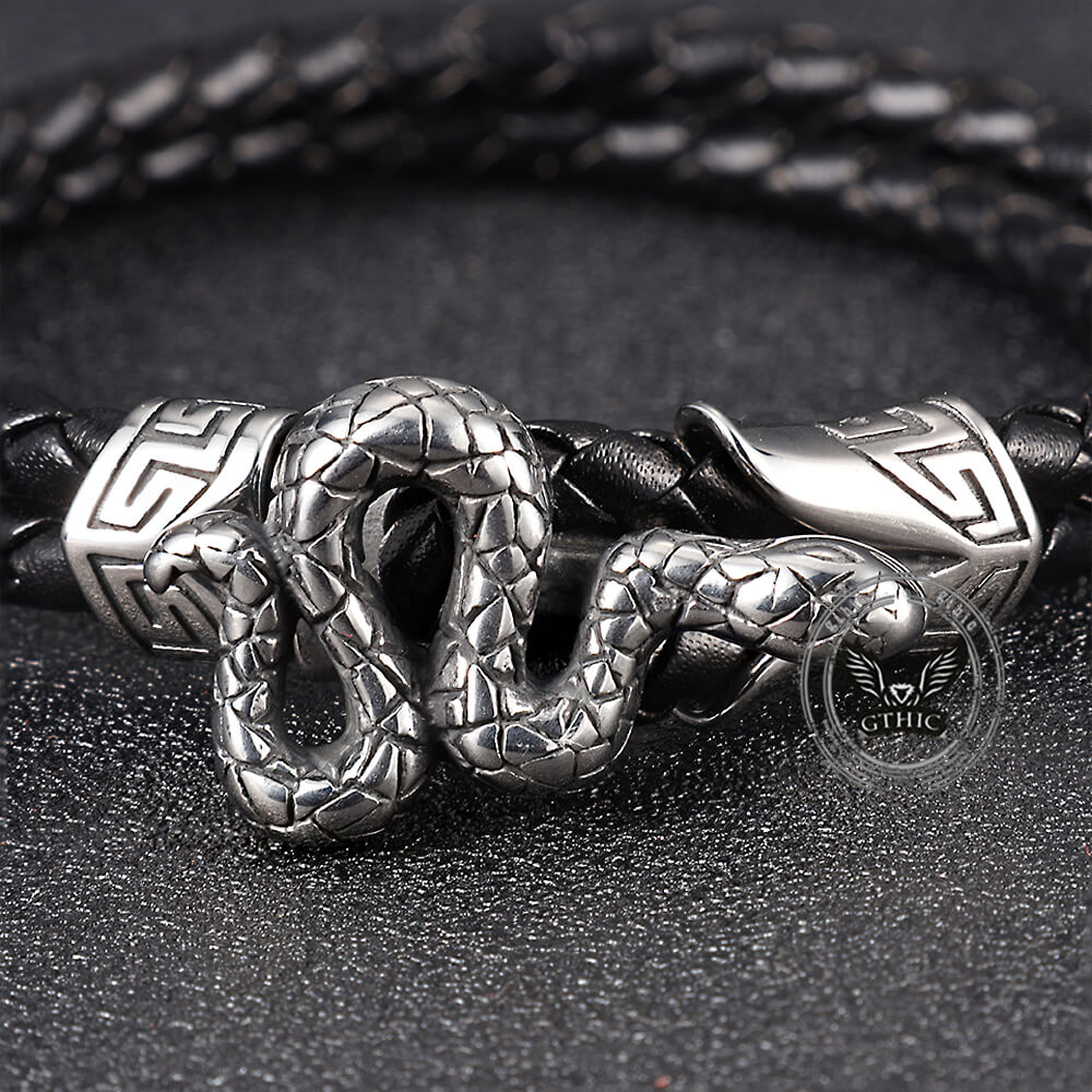 Punk Snake-Shaped Double-Layered Woven Leather Bracelet