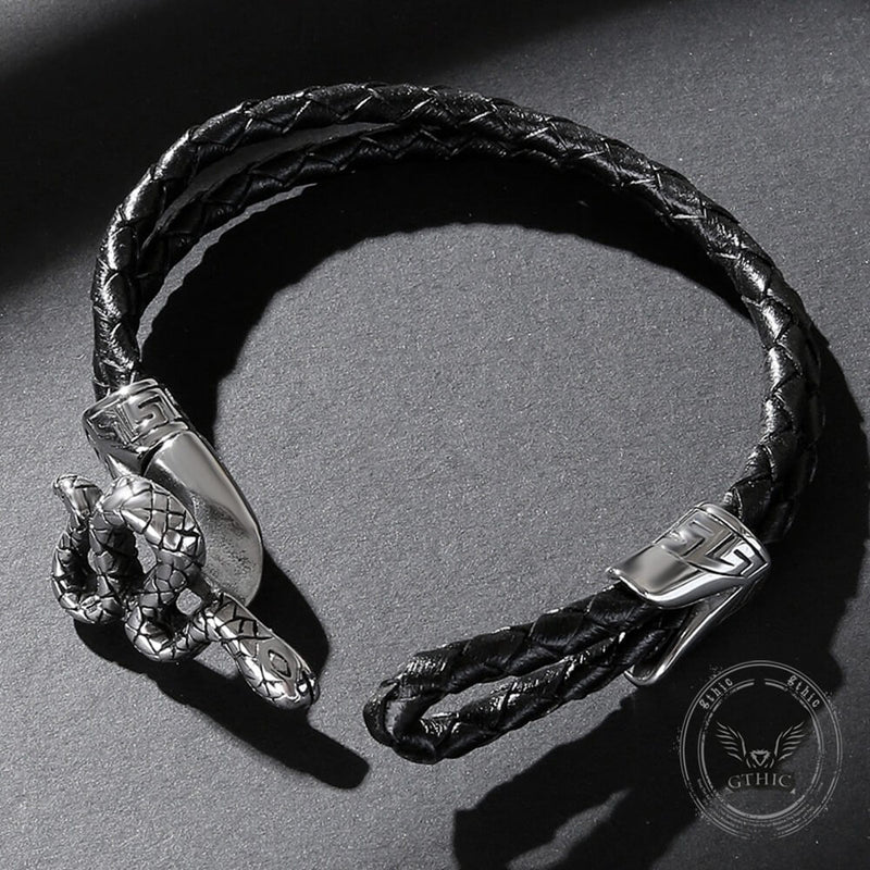 Punk Snake-Shaped Double-Layered Woven Leather Bracelet