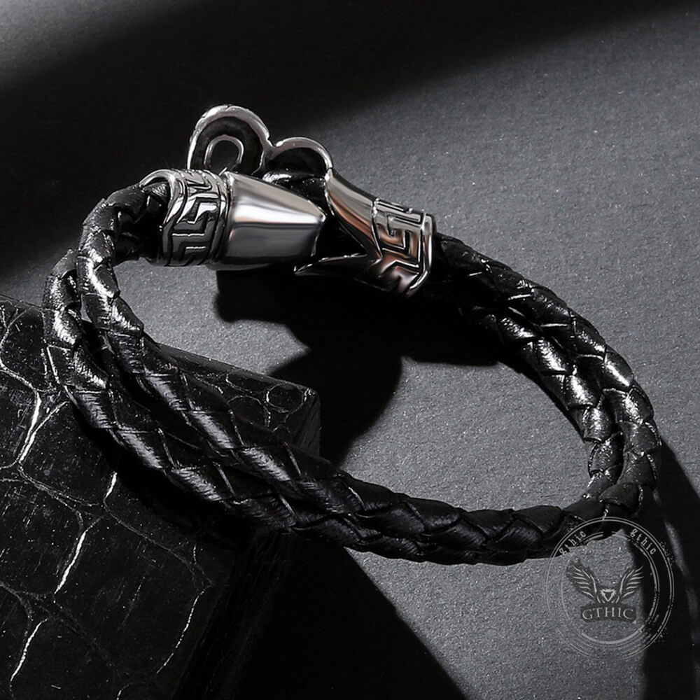 Punk Snake-Shaped Double-Layered Woven Leather Bracelet