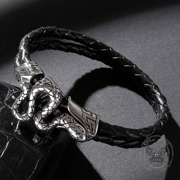 Punk Snake-Shaped Double-Layered Woven Leather Bracelet