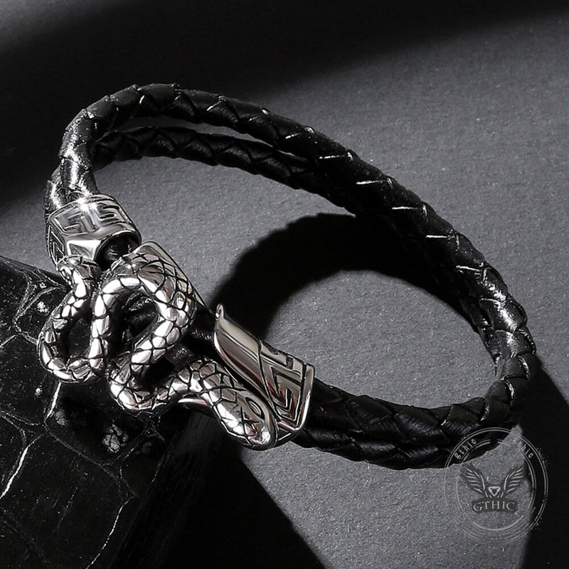 Punk Snake-Shaped Double-Layered Woven Leather Bracelet