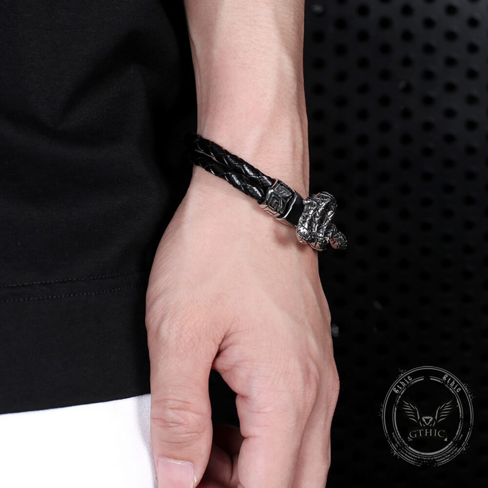 Punk Snake-Shaped Double-Layered Woven Leather Bracelet