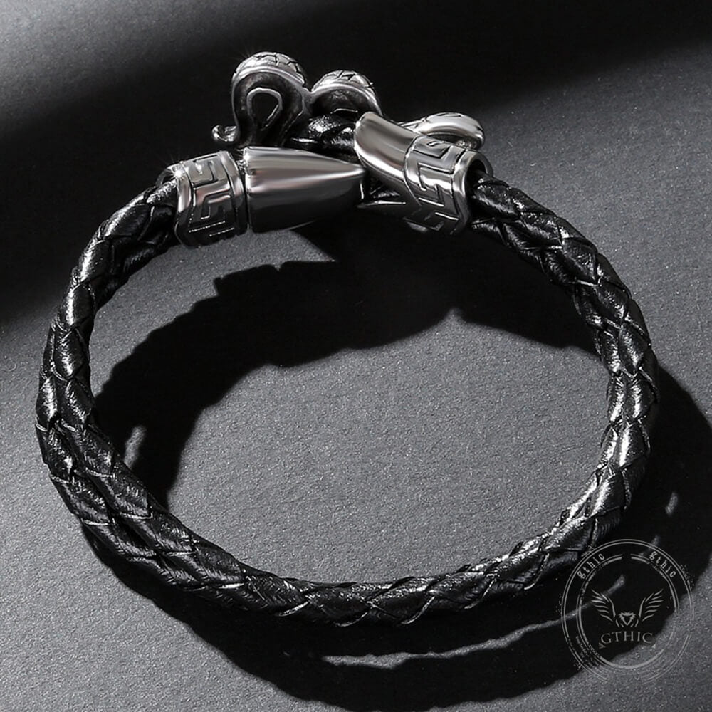 Punk Snake-Shaped Double-Layered Woven Leather Bracelet
