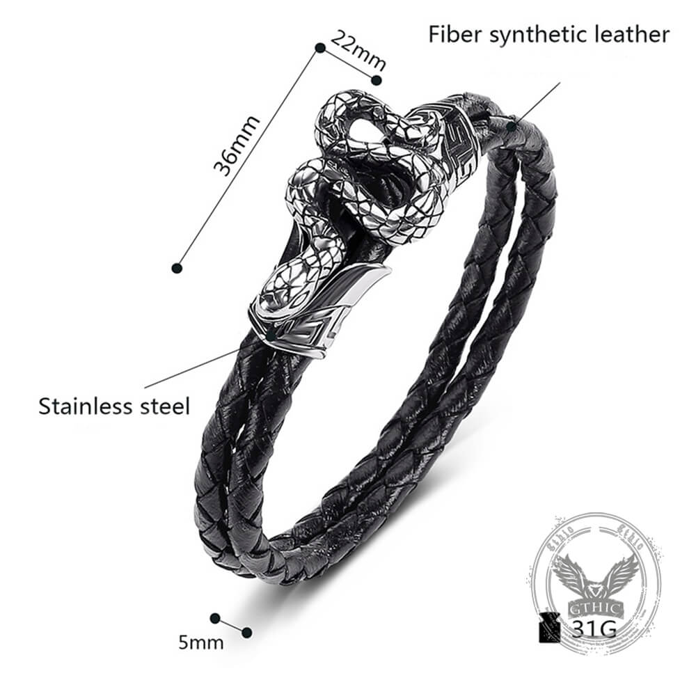 Punk Snake-Shaped Double-Layered Woven Leather Bracelet