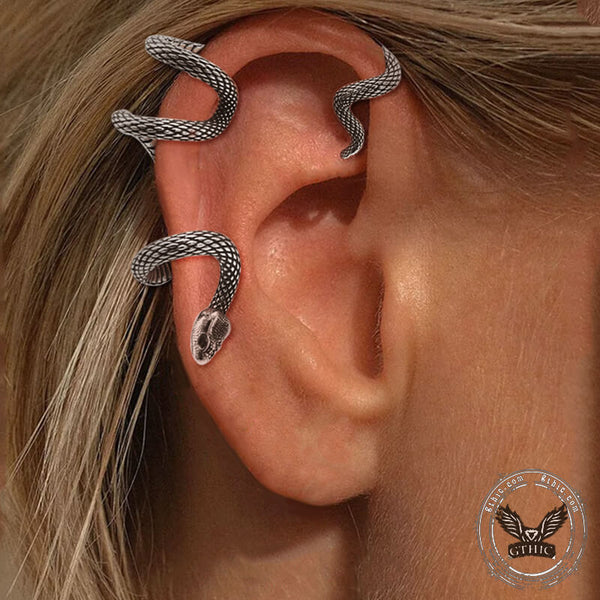 Ear Cuffs de acero inoxidable con diseño de serpiente punk