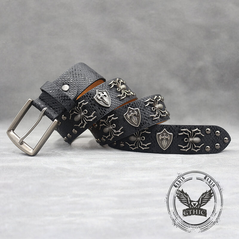 Punk Spider Rivet Snake Pattern PU Leather Belt | Gthic.com
