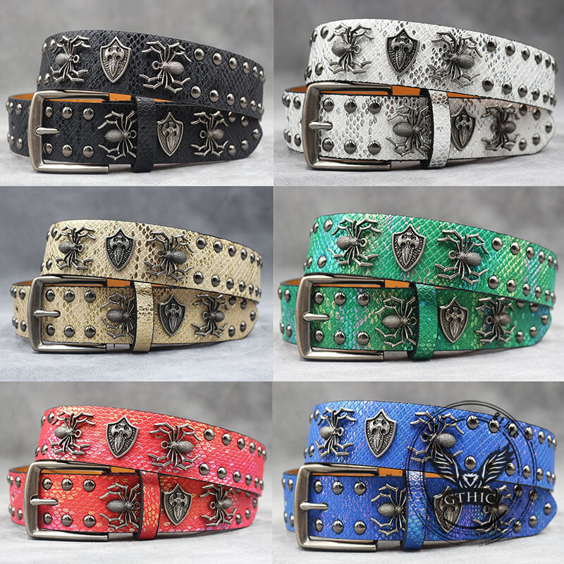 Punk Spider Rivet Snake Pattern PU Leather Belt | Gthic.com