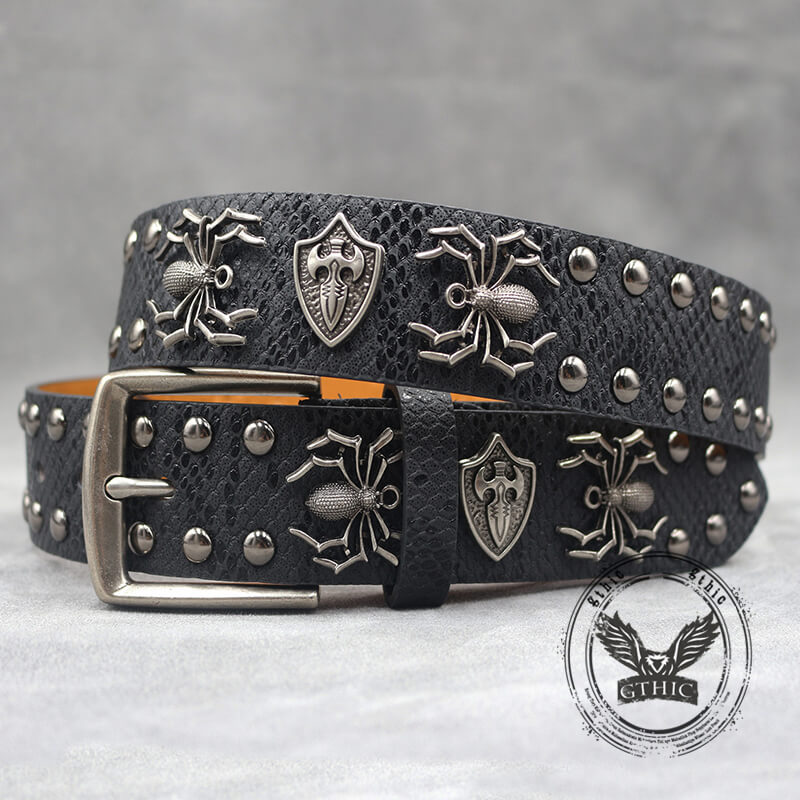 Punk Spider Rivet Snake Pattern PU Leather Belt | Gthic.com