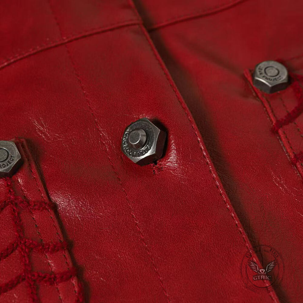 Punk Spider Web Textured PU Leather Jacket Pants