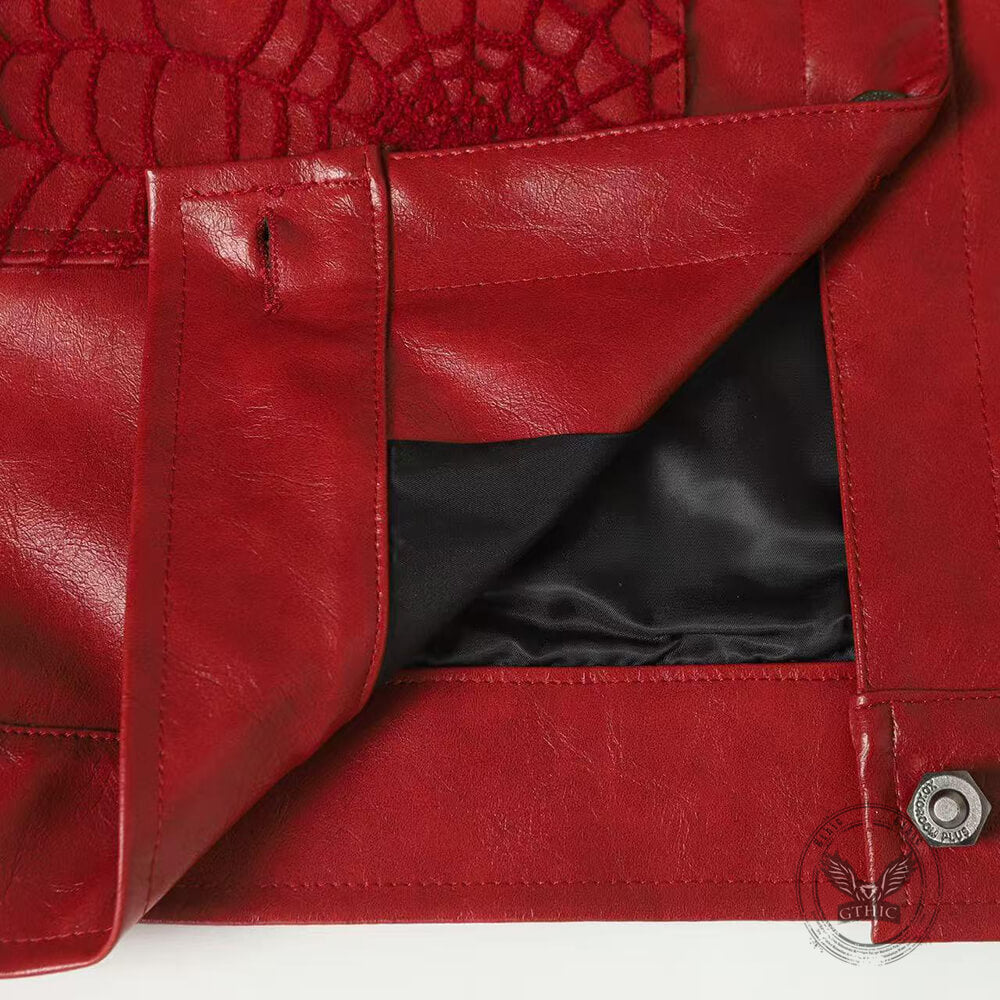 Punk Spider Web Textured PU Leather Jacket Pants