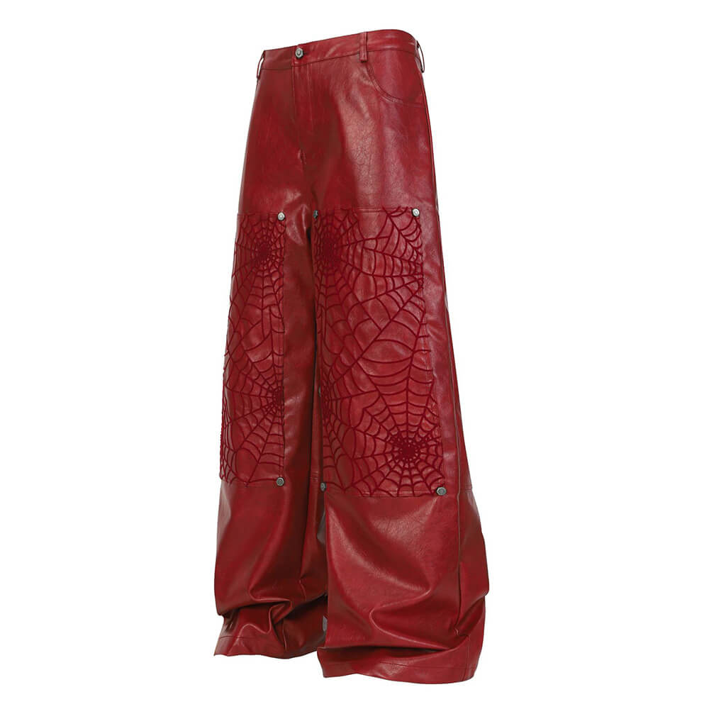 Punk Spider Web Textured PU Leather Jacket Pants