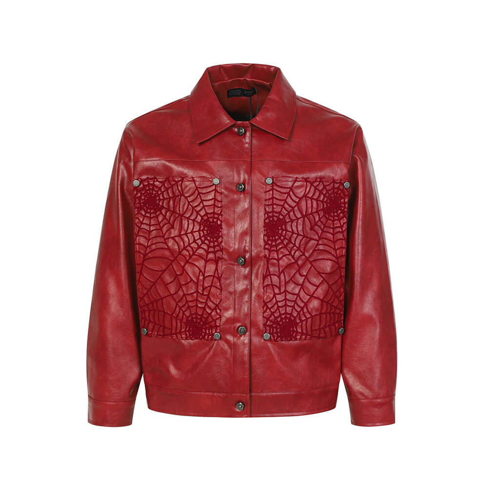 Punk Spider Web Textured PU Leather Jacket Pants | Gthic.com