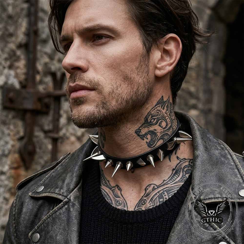 Punk Spike PU Leather Alloy Choker Necklace | Gthic.com