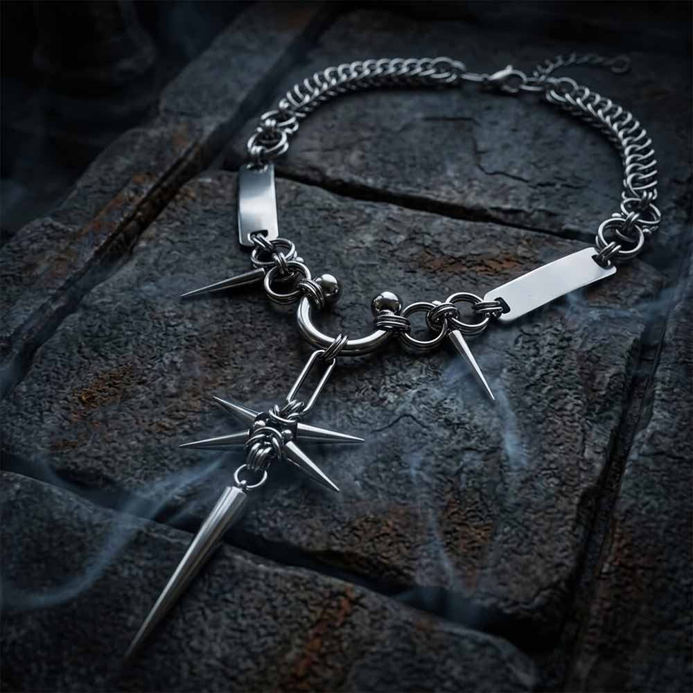 Punk Spike Star Stainless Steel Clavicle Necklace | Gthic.com