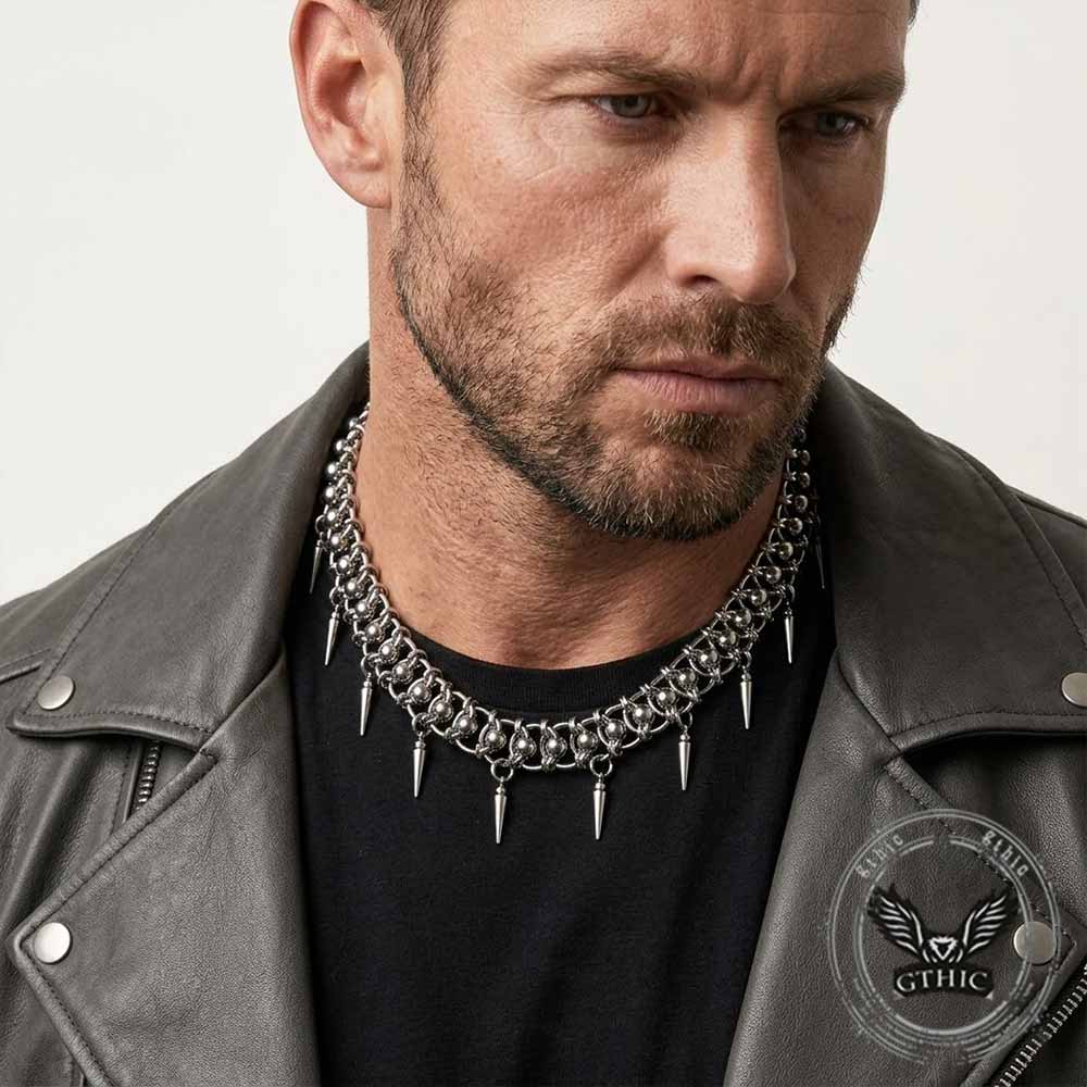 Punk Spike Tassels Stainless Steel Clavicle Necklace | Gthic.com