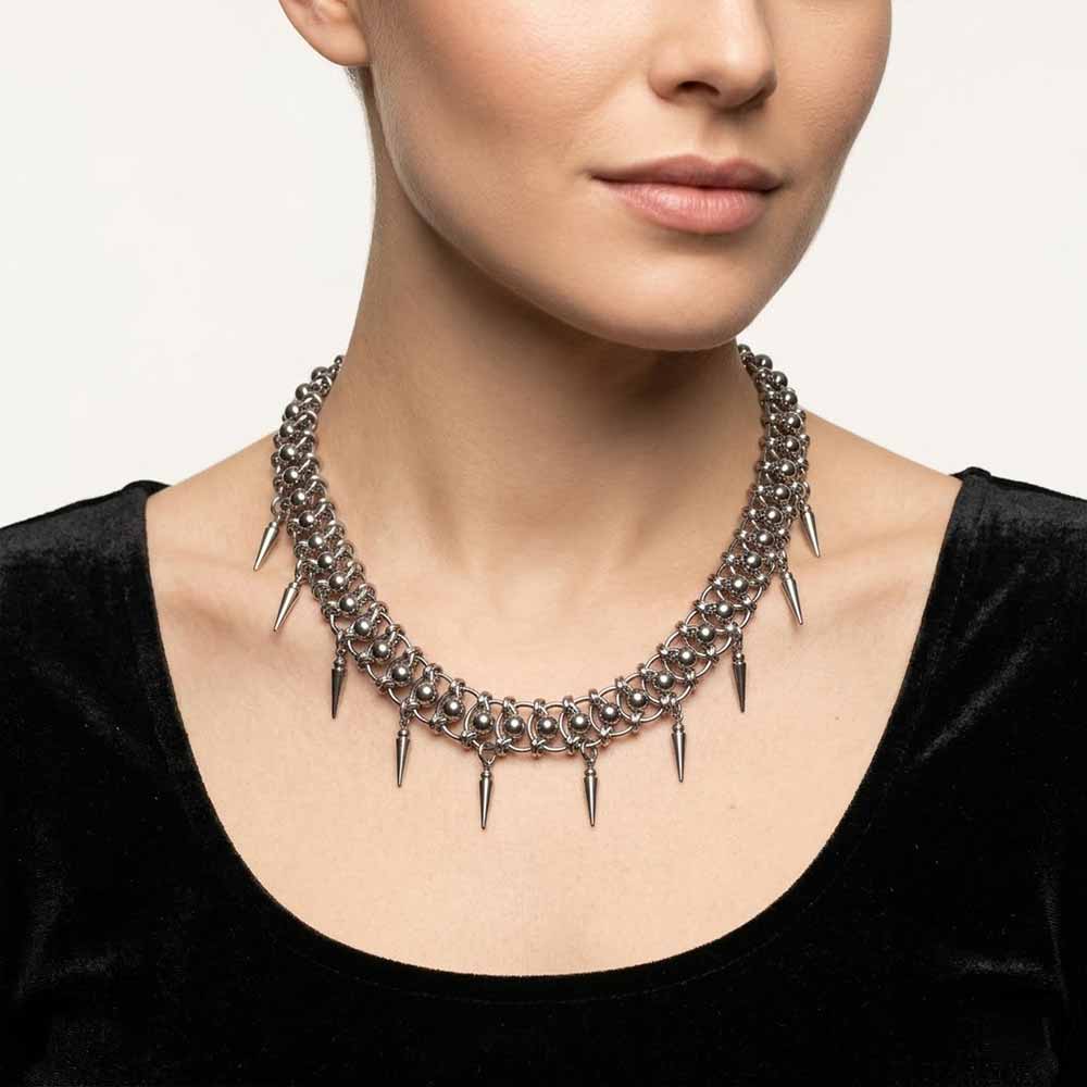 Punk Spike Tassels Stainless Steel Clavicle Necklace | Gthic.com
