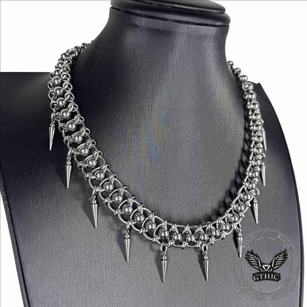 Punk Spike Tassels Stainless Steel Clavicle Necklace | Gthic.com