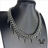 Punk Spike Tassels Stainless Steel Clavicle Necklace | Gthic.com