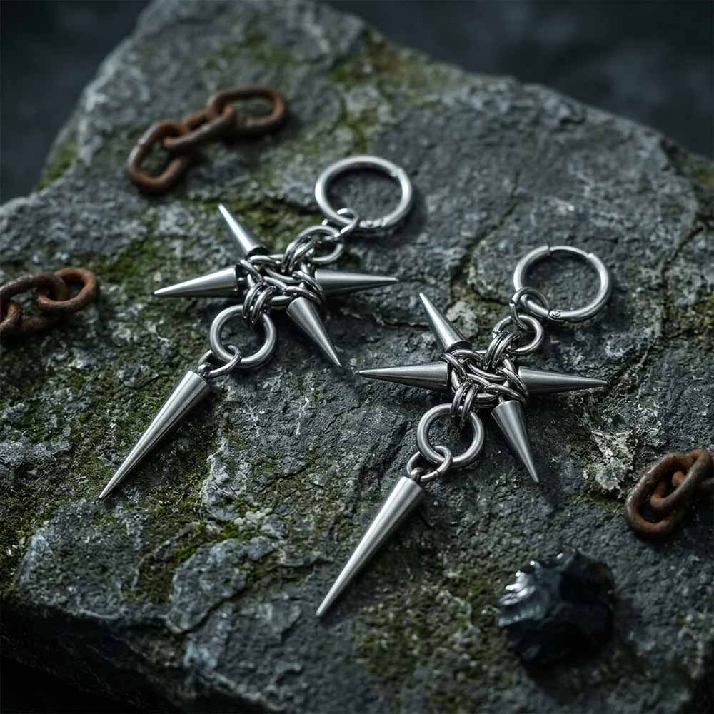 Punk Spiked Hip Hop Stainless Steel Earrings | Gthic.com